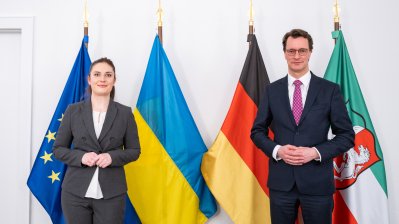 Ministerpräsident Hendrik Wüst empfängt die Generalkonsulin der Ukraine in Düsseldorf Iryna Shum zu einem Gespräch.
