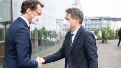 Ministerpräsident Hendrik Wüst empfängt Bundesminister für Wirtschaft und Klimaschutz, Dr. Robert Habeck