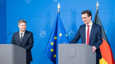 Gemeinsame Pressekonferenz von Ministerpräsident Hendrik Wüst und Bundesminister für Wirtschaft und Klimaschutz, Dr. Robert Habeck