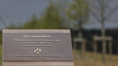 Begegnung mit Angehörigen von Opfern der Flutkatastrophe 2021 an den zu deren Ehren gepflanzten Bäumen in Blankenheimerdorf